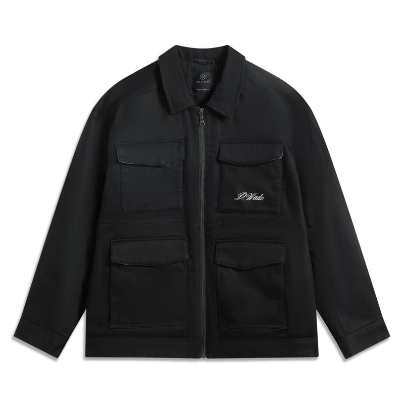 Li-Ning Wade Series Letter Zipper Polo Soft Comfortable Loose Cotton Jacket Men Jacket Black AJMV095-1
