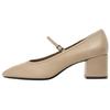 Lambskin Lightweight Elegant Artistic Casual High Heels 5.5cm Leather Strap Chunky Mary Jane Shoes Women Shoes Light-Beige 12238510002