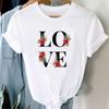 (Asian Size) Tee Top Fashion T Shirt Women Print Lady Love Flower Sweet Letter Trend Cute Female  Clothing Casual Short Sleeve Graphic T-shirt