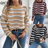 Autumn and Winter Casual Hollowed-out Color-blocked Striped Lantern Long-sleeved Pullover Sweater Women's Wear