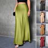 Women Fishtail Skirt High Waist Solid Color Smooth Surface A-Line Maxi Skirt