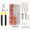 970PCS Copper Connecting Pipe Wire Joint Small Copper Tube Terminal Cable Lug Bootlace Ferrule Plier Kit