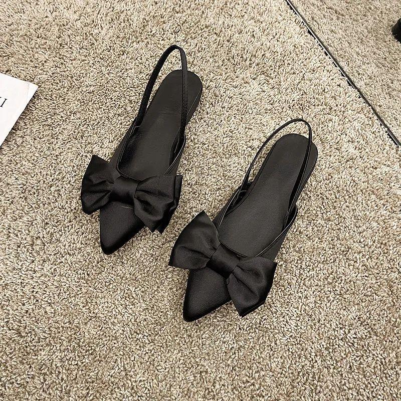 Footwear Pointed Toe Sandals for Women Closed Ladies Shoes Flat Rubber Summer 2024 No Heel Bow Green The Best Vip F On Offer H