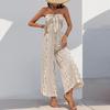 Summer Women's Jumpsuit High Waist Tie Wide Leg Pants Range Patchwork Ethnic Style Casual Pant