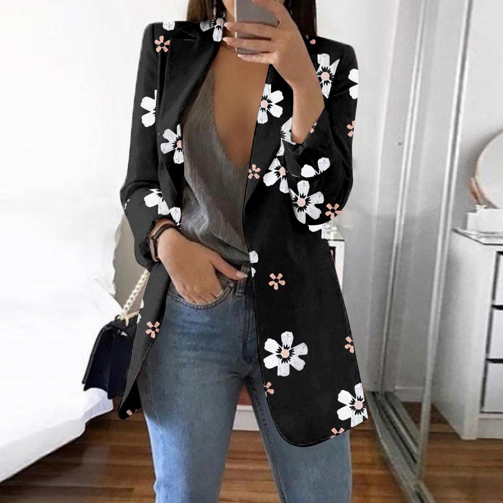 Women's Casual Fashion Print Lapel Long Sleeve Slim Fit Small Button Jacket