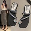 Silver French Cool Slippers Women's 2025 New Spring and Summer Outer Wear Not Tired Feet with Skirt Super Fire Rhinestone Cover Toe Sandals