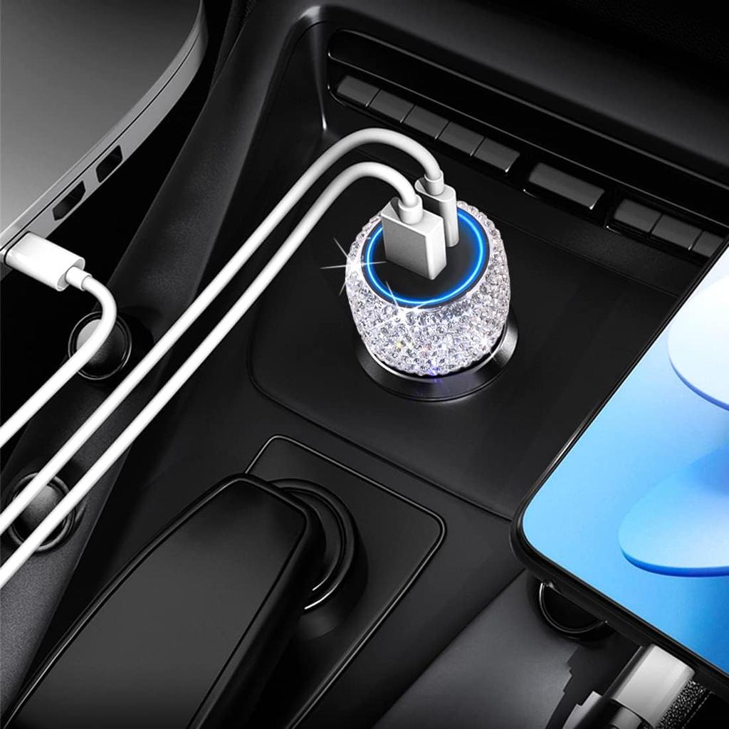 Bling Bling USB Car Charger 5V 2.1A Dual USB Port Fast Adapter Car Decor Styling Diamond Car Accessories Interior for Woman