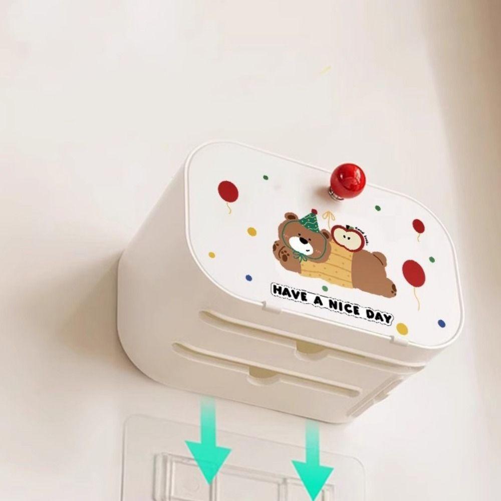 No Punching Wall Mounted Tissue Box Plastic Paper Towel Box Creative Cartoon Tissue Holder Kitchen