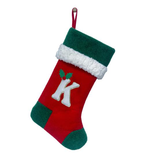 18 Inches Monogram Christmas Stockings with Letters Embroidered Initials Xmas Hanging Stockings for Fireplace