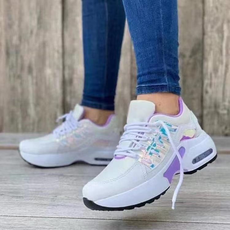 2024Ladies Sneakers Lace Up Wedge Heel Vulcanized Shoes Thick Sole Air Cushion Casual Shoes Large Size Women's Shoes