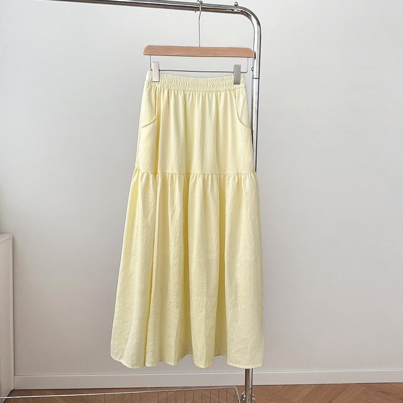Korean Style White Skirt for Women Mid-length Spring and Summer New High-waist Long Skirt Design A-line Cake Skirt