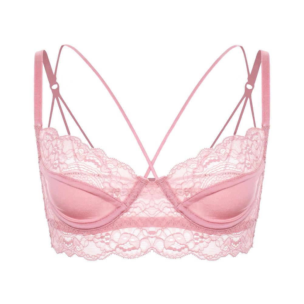 Varsbaby Women's Sheer Mesh Demi Underwire Bra Lace Sexy Bra Double Strap Bra