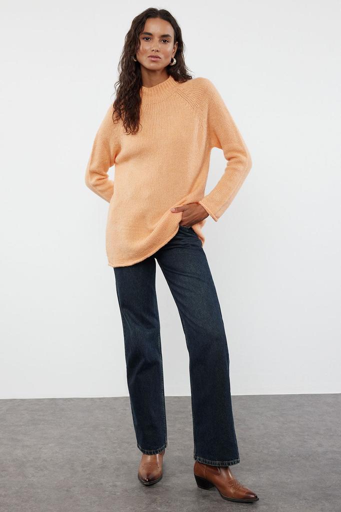 Women's Fashion Stylish Sweater Green Soft Textured Stand-Up Collar Seamless Knitwear Sweater