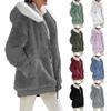 Women's Casual Solid Color Loose Plush Zippered Hooded Jacket With Pockets