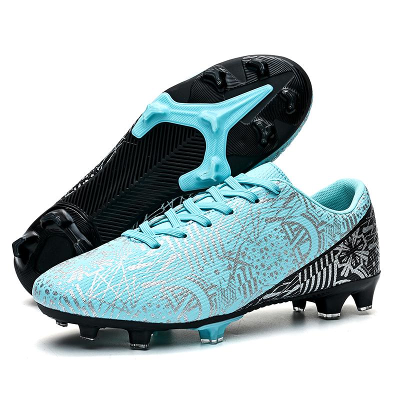 35-45 Men's Low-top Football Shoes Outdoor Long-nailed Blue &White Porcelain Sports Football Boots Large Size Youth Sports Children's Football Boot