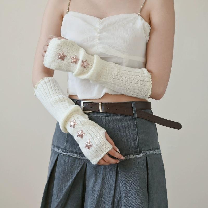 Y2K Star Gloves for Women Girls Japanese Harajuku Sweet Lolita Arm Sleeves Autumn Winter Arm Warmers Knitted Mittens Accessories
