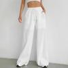 Summer New Women's Casual Solid-color Drawstring Straight-leg Slightly Flared Pocket Sport Casual Pants