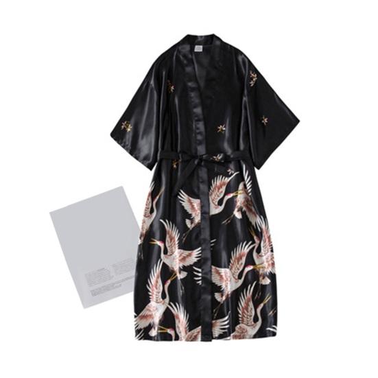 2 Pcs/Set Women Ice Silk Pajama Set Satin Printed V Neck Spaghetti Strap Loose Nightdress Half Sleeve Lace-up Waist Nightgown Lady Sleepwear