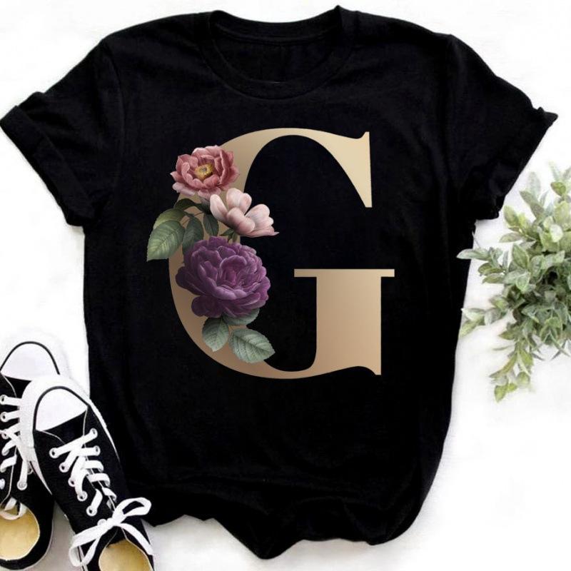 Summer Women's Fashionable Simple Floral Letter Printed Pure Cotton Short Sleeved Women's T-Shirts Women’s