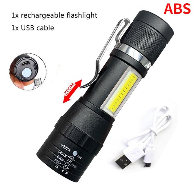1-5Pcs Portable Mini LED Flashlight Q5+COB Lamp Beads Built In Battery Torch Rechargeable Zoom Penlight Outdoor Camping Lantern