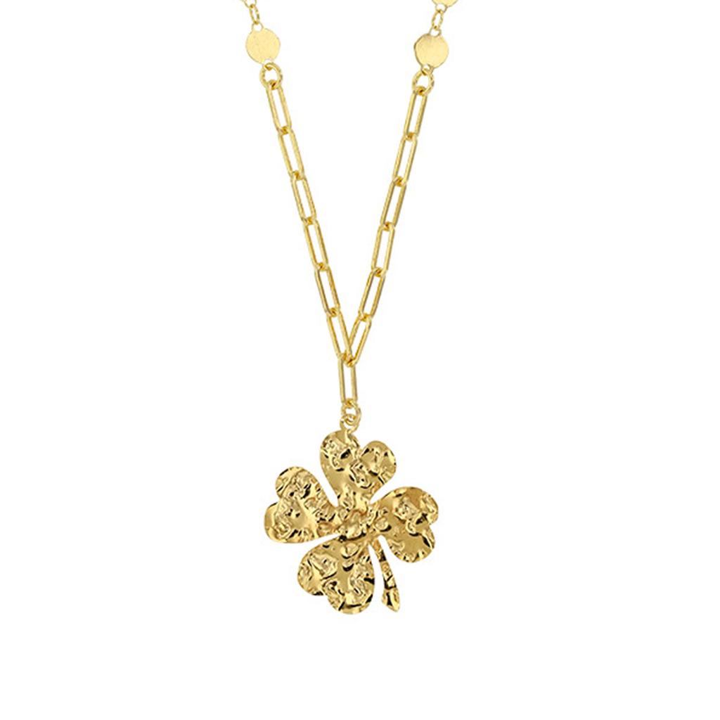 Les Trésors De Lily [R4964] - Handcrafted Silver Necklace 'Cléopatra' Gilded - 20x20 Mm (Clover)
