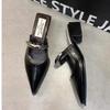 One Pedal Bag Head and Half Slippers Women's New Summer Wear Thick Heel Pointed Metal Buckle Comfortable Cool Slippers