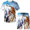 Summer Tiger 3D Printed Men's T-Shirts Shorts Suit Jogging Tracksuit Cool Animal Pattern Couple Outfits Two Piece Sportswear Set