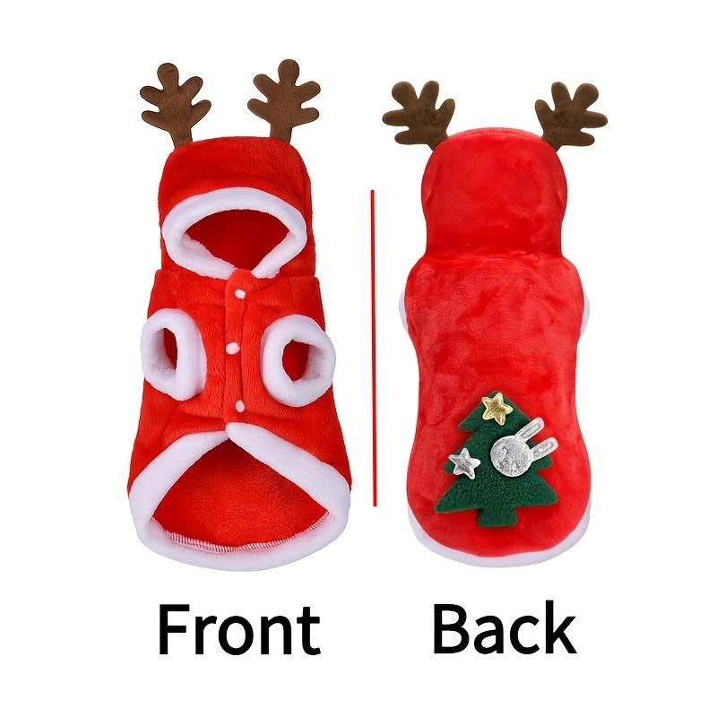 1pc Christmas Dog Costume Festive Red Hoodie with Antlers Pet Outfit Winter Cozy Coat for Small Puppy Chihuahua Yorkshire