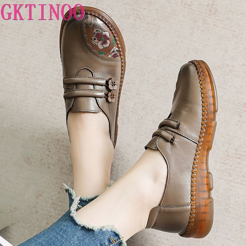 Fashion GKTINOO 2025 Fashion Women Shoes Genuine Leather Loafers Women Casual Shoes Mother Soft Comfortable Shoes Women Flats Non-slip