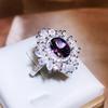 New Model Amethyst Opening Ring Female Bling Bling Long Pillow Shape Deep Purple Zircon Full Diamond Ring Bridal Gift