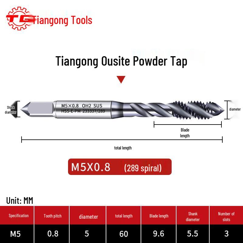 Tiangong Spiral Tap 289: Stainless Steel Blind Hole with Hard Coating
