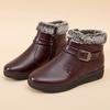 Hot Selling Soft Leather Women Waterproof Causal Non Slip Comfort Short Boots Midd-leaged Elderly Cotton Plush Women Boots