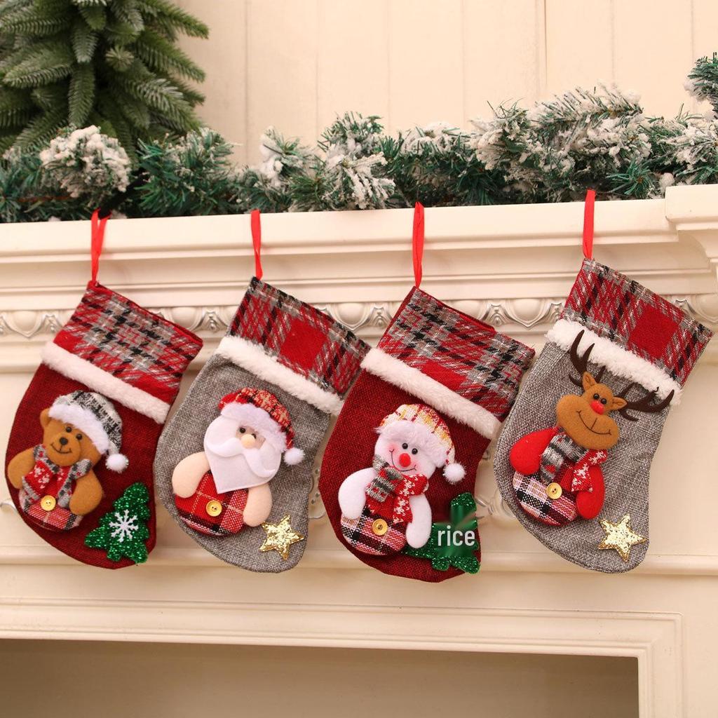Plaid Medium Christmas Stocking - Festive Socks & Candy Bag for Tree Ornaments
