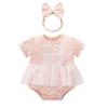 Baby Clothes Bodysuit Short Sleeve One Piece Girls Summer Tulle Skirt Coverall Hair Ornament Baby Birth Preparation Gift Ruffle Plain Embroidery Pink