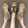 NEW Fashion Flat Woman Sandals Shoes Round Toe Summer Women Heel Diamond Decoration Slip On Size 35-42