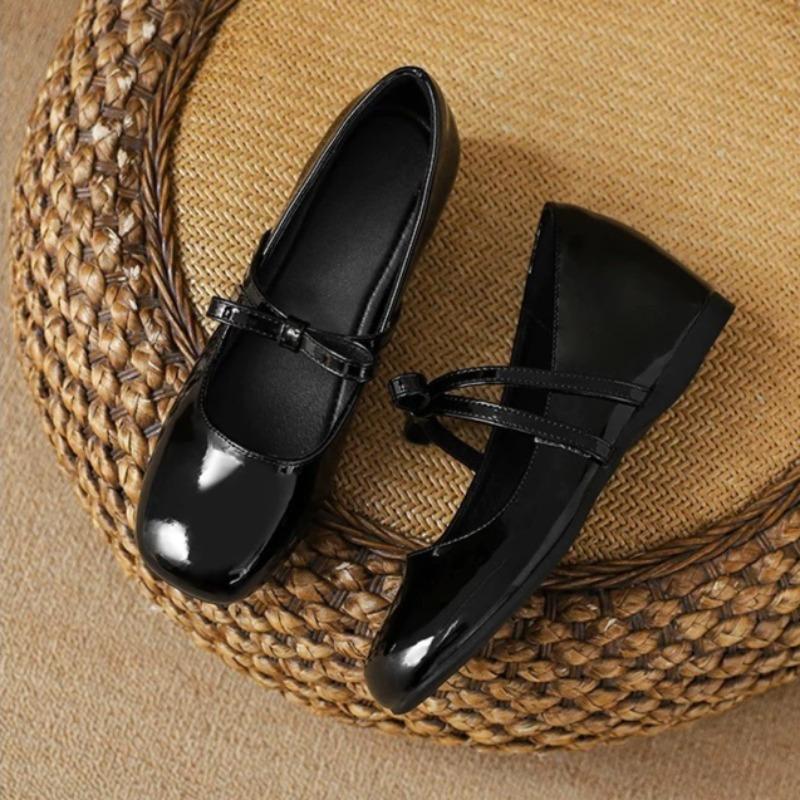Fashion Square Toe Single Shoes Women's New French Bow Inside Heightened Small Flat Soft Slip-on Small Leather Shoes