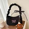 Cute Embroidered Bowknot Butterfly Shoulder Bag Women Pleated Handbag Half-moon Underarm Bag Fashion Oxford Nylon Bow Tote Bag