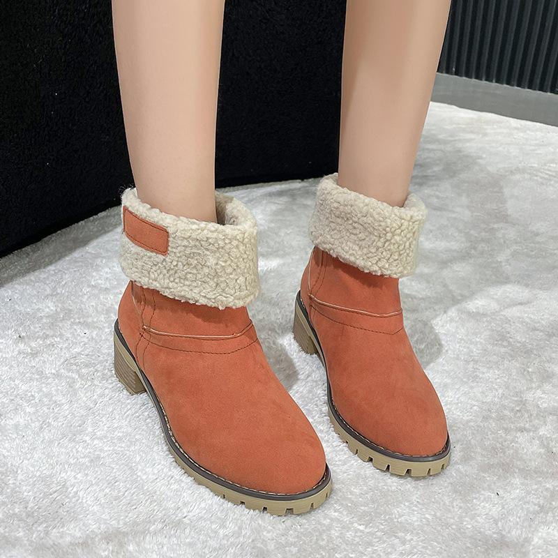 Snow Boots Women's New Round Head Thick Heel Cotton Boots Comfortable Foot Cover Two Wear Large Size Women's Cotton Shoes