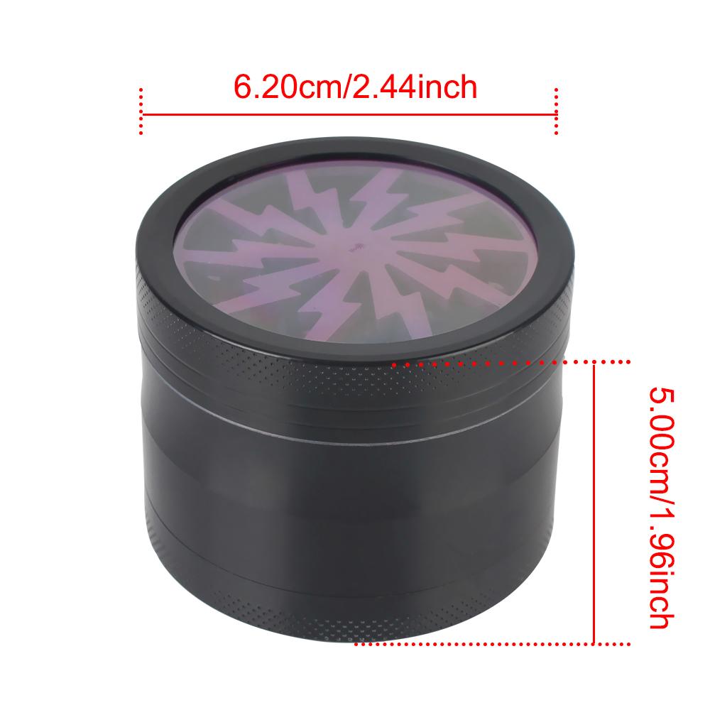 63MM 4-layer Manual Spice Cutter Aluminum Alloy Grinder Latest Lightning-Shaped Transparent