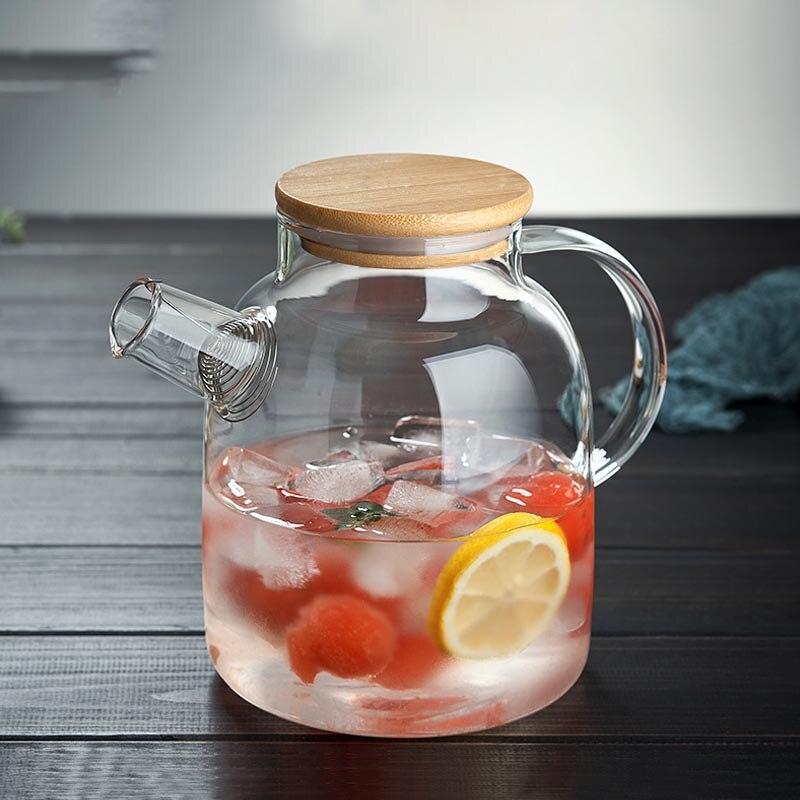 1L Glass Teapot Heat-Resistant Flower Tea Pot Kettle Large Clear Fruit Juice Container Ceramic Household Drinkware