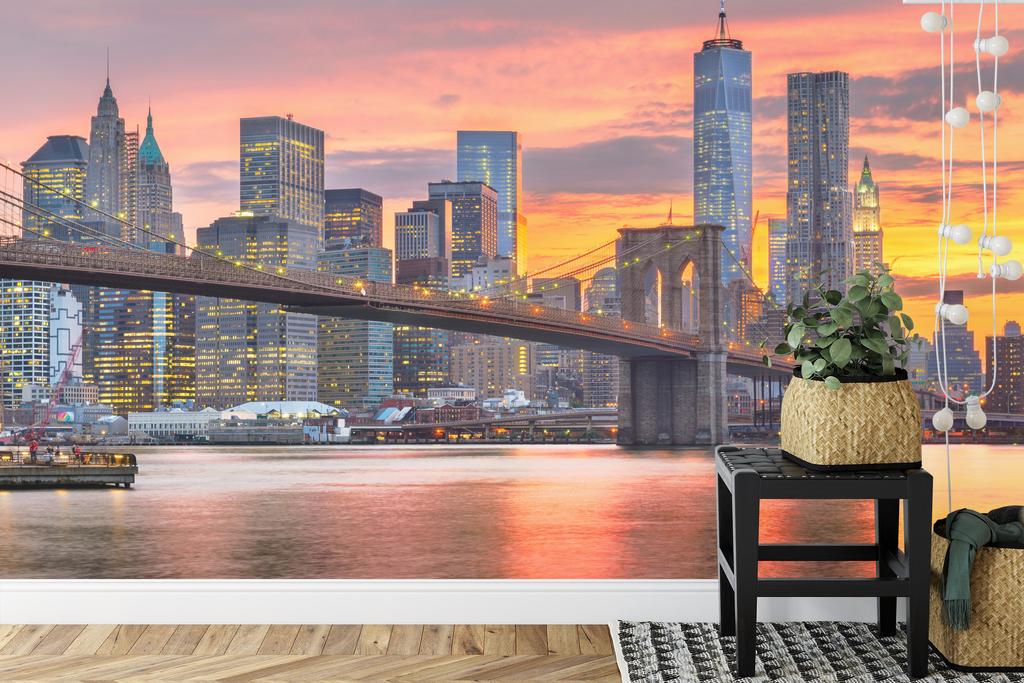 Photomural Lower Manhattan Skyline And Brooklyn Bridge Smooth Vinyl 90x60