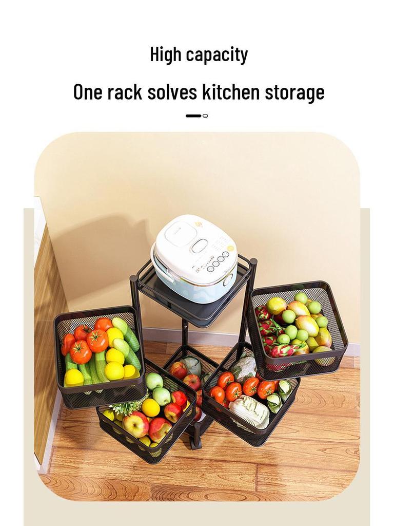 Rotating Multi-Layer Storage Rack for Fruits & Vegetables - No Installation Needed