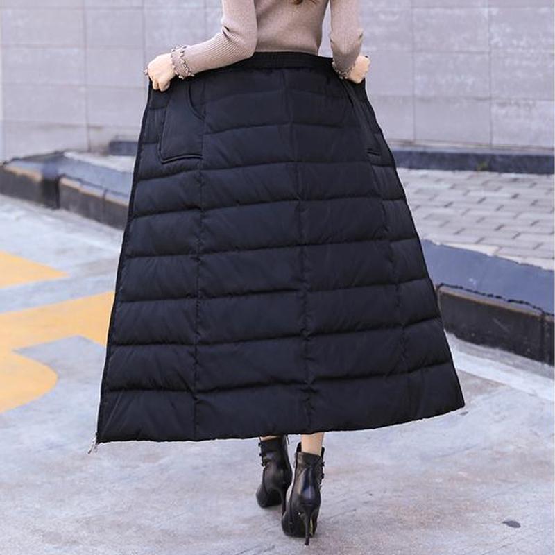 Autumn Winter Women's Plus Size Thickened Warm Solid Colour Mid Length Zipper Skirt Comfortable Windproof Warm Skirt