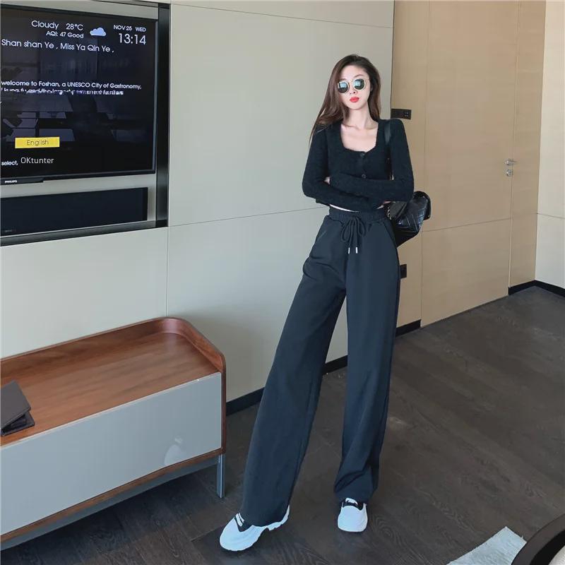 Gray Women's Slim-Fit High-Waist Drawstring Sweatpants - European & American Trend, Casual Loose Fit for Spring 2024