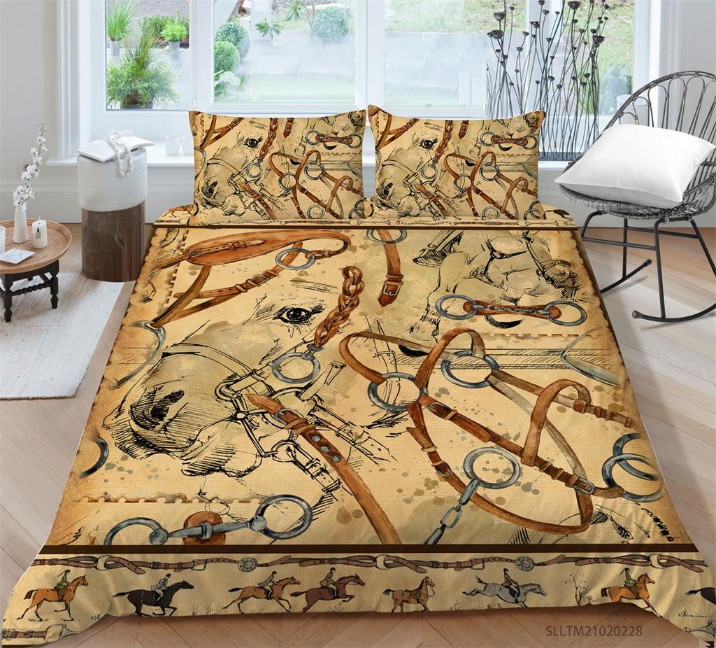3D Horse Pattern Bedding Single Double Bed Full Size Animal Print Pillowcase and Quilt Cover Microfiber Washable Home Decoration