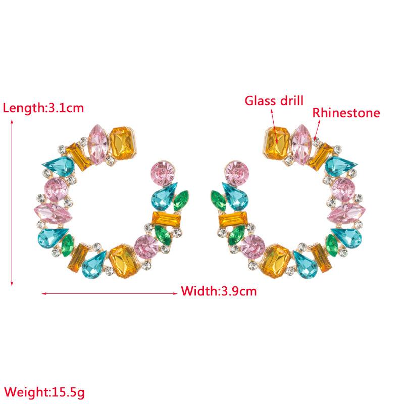 Women's Hoop Earrings Exaggerate Temperament Gold Plated Colored Crystal C Shaped Series Simple Premium Earrings
