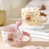 Cream Glue Cute Cartoon Mug with Lid Spoon High Value Water Cup Ceramic Coffee Cup Afternoon Tea Cup