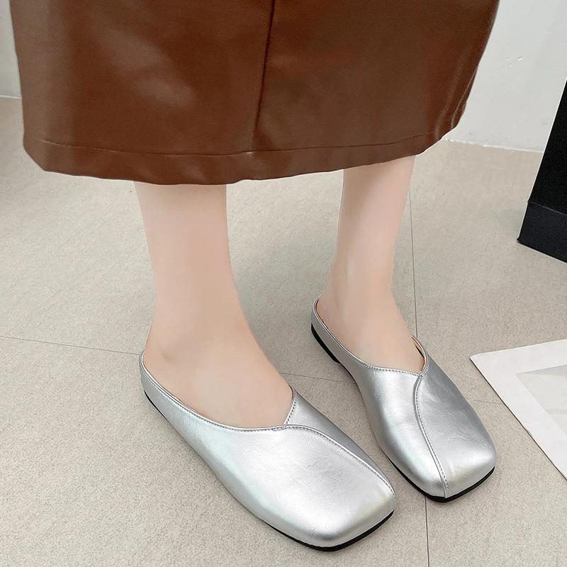 Fashion Korean Version of Square-toed Baotou Half-slippers for Women To Wear In Summer 2025 Spring New Retro Flat-bottomed Cool Mop