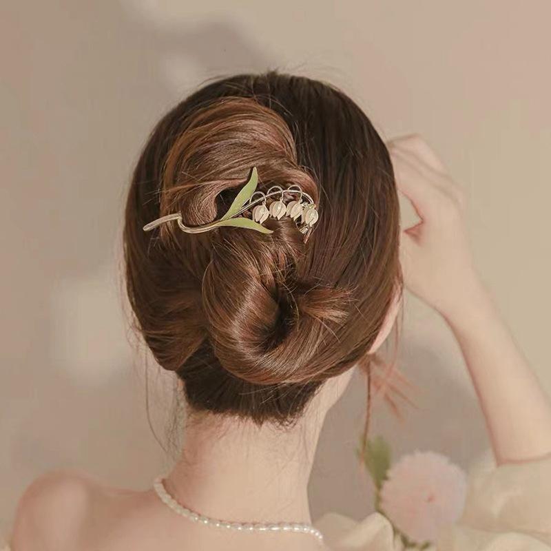 New Women Elegant Gold Lily of The Valley Geometric Crab Claw Hair Hairpin Clips Vintage Metal Headband Hair Accessories