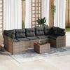 8-Piece Garden Sofa Set with Grey Cushions Poly Rattan Acacia, 2-Seater Garden Sofa with Storage & 3356088